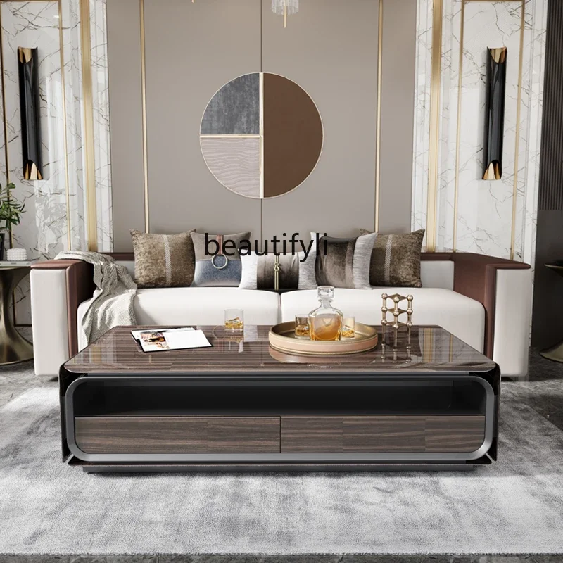 

Italian light luxury coffee table post-modern coffee table wood grain simple long coffee table piano paint3286