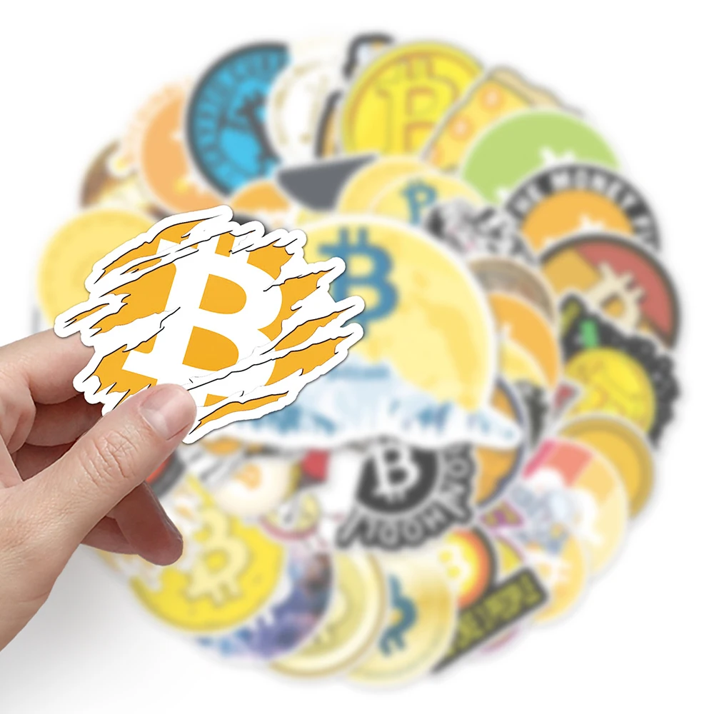 10/30/50pcs Bitcoin criptato valuta virtuale adesivi BTC decalcomania giocattoli per bambini fai da te Laptop Skateboard bagagli telefono adesivo