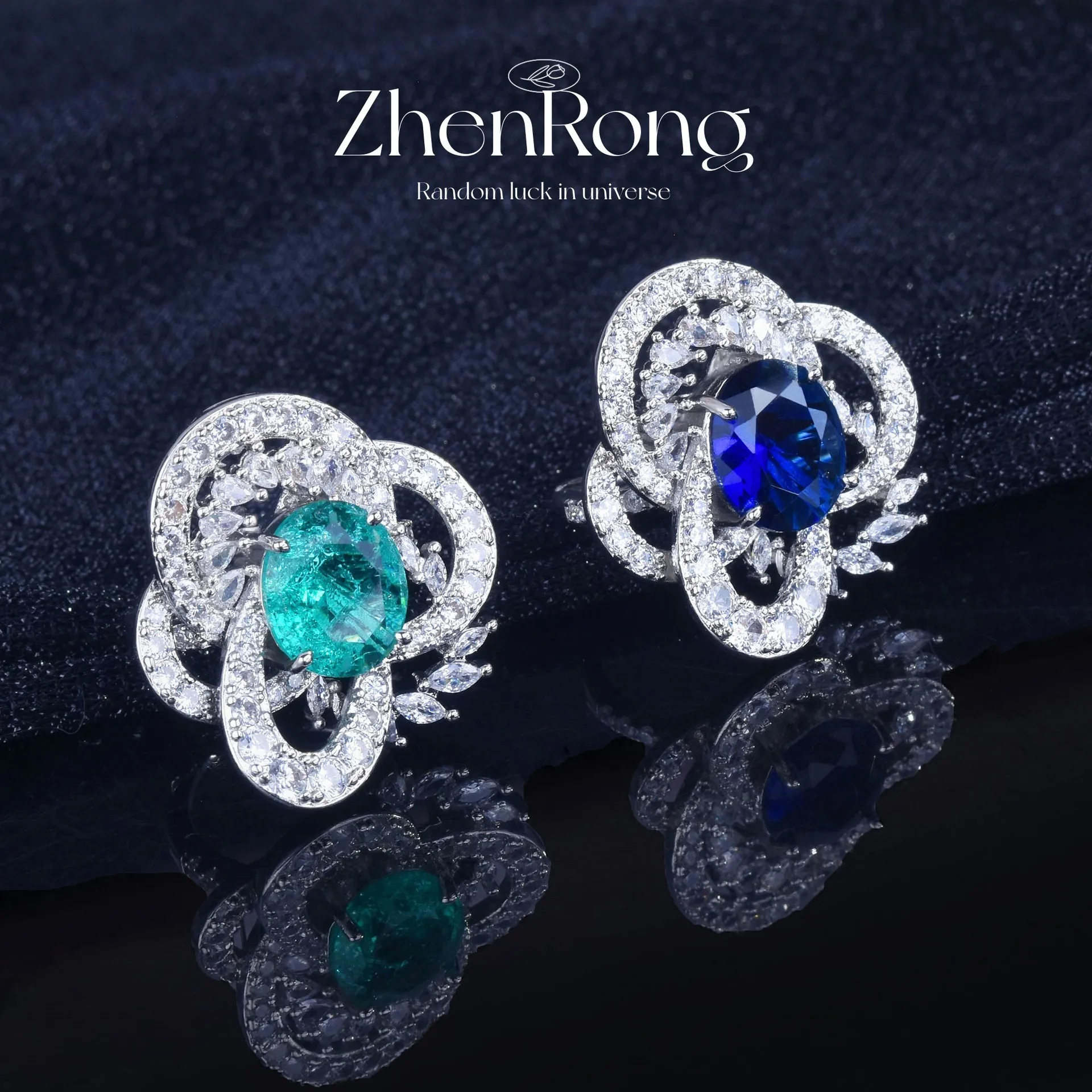 925 S925 Sterling Silver Ring Light Luxury High Grade Style Green Blue Sparkling Stone Inlaid Women Delicate Finger Ring Jewelry
