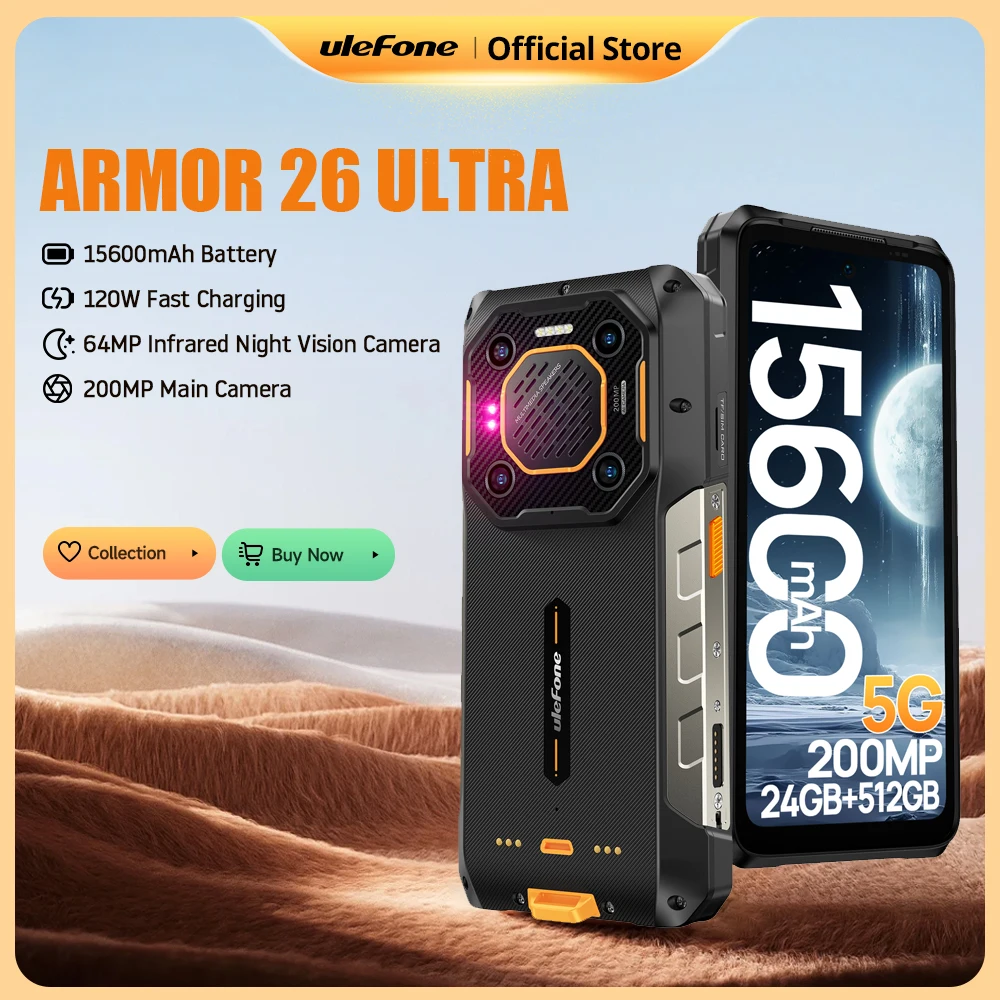 Ulefone 아머 26 울트라 5G 견고한 방수 스마트폰, 120W, 15600mAh, 200MP, 64MP, 최대 24GB, 512GB NFC 