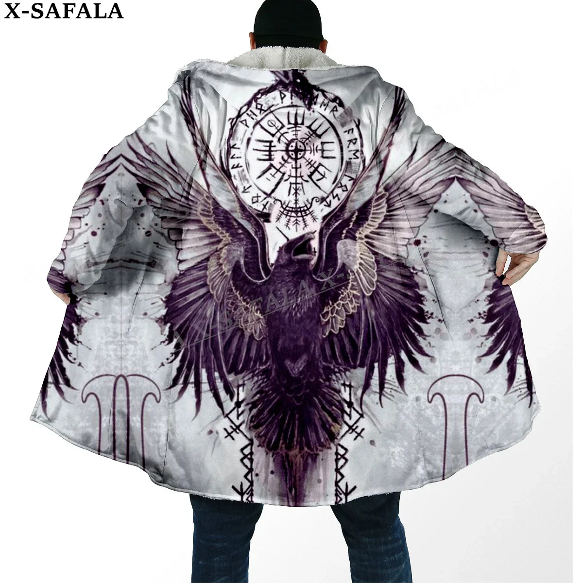 

Raven Viking Tattoo Symbol 3D Print Thick Warm Hooded Cloak Men Overcoat Coat Windproof Fleece Cape Robe Hooded Blanket-2