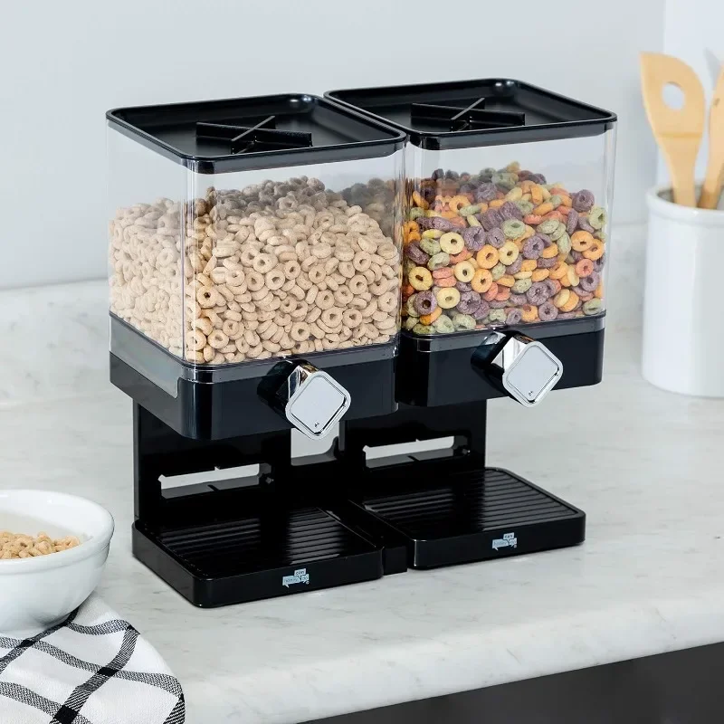 Compact Dry Food Dispenser, Dual Control, Black/Chrome