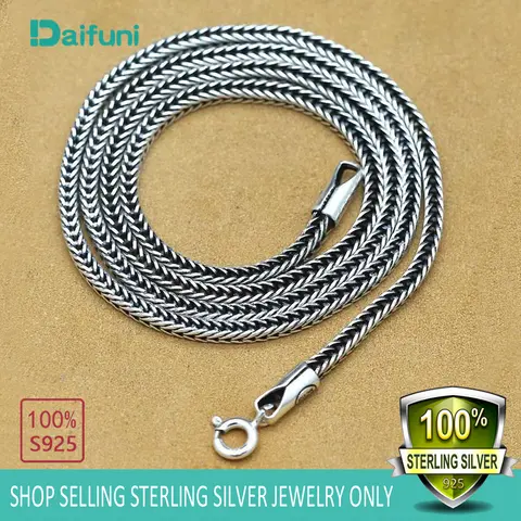 Daifuni S925 Sterling Silver 2.5MM Chopin Chain Necklace For Men Woman Italian Style Fox-Tailed Link Chain Fashion Jewelry Gift