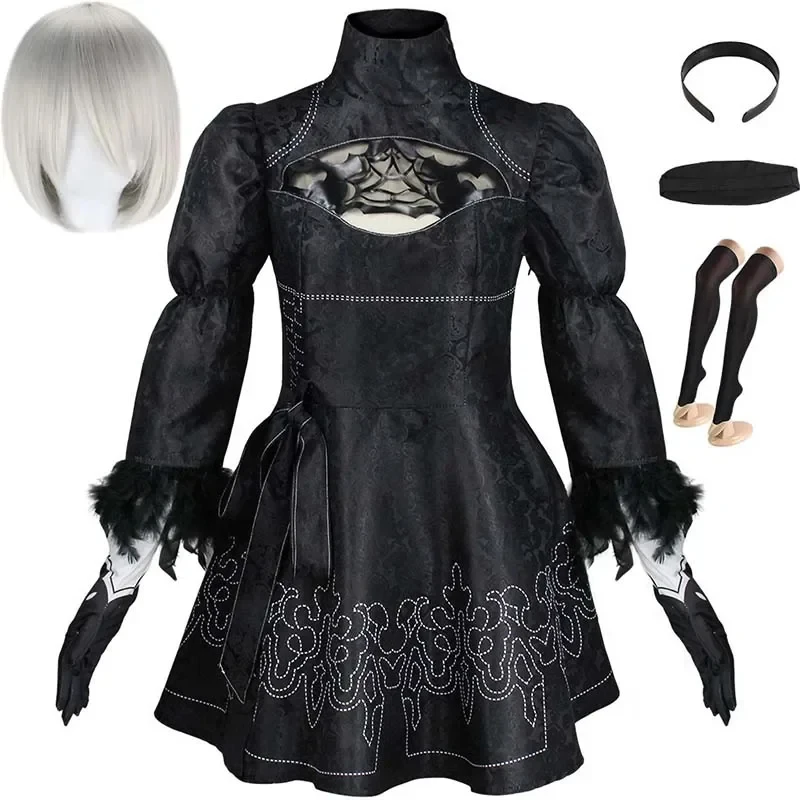 

ABC123Big size YoRHa 2B cosplay costume black leotard dress 2B full set Halloween shojou magical girl outfits wig glos,3'f.5;j.8