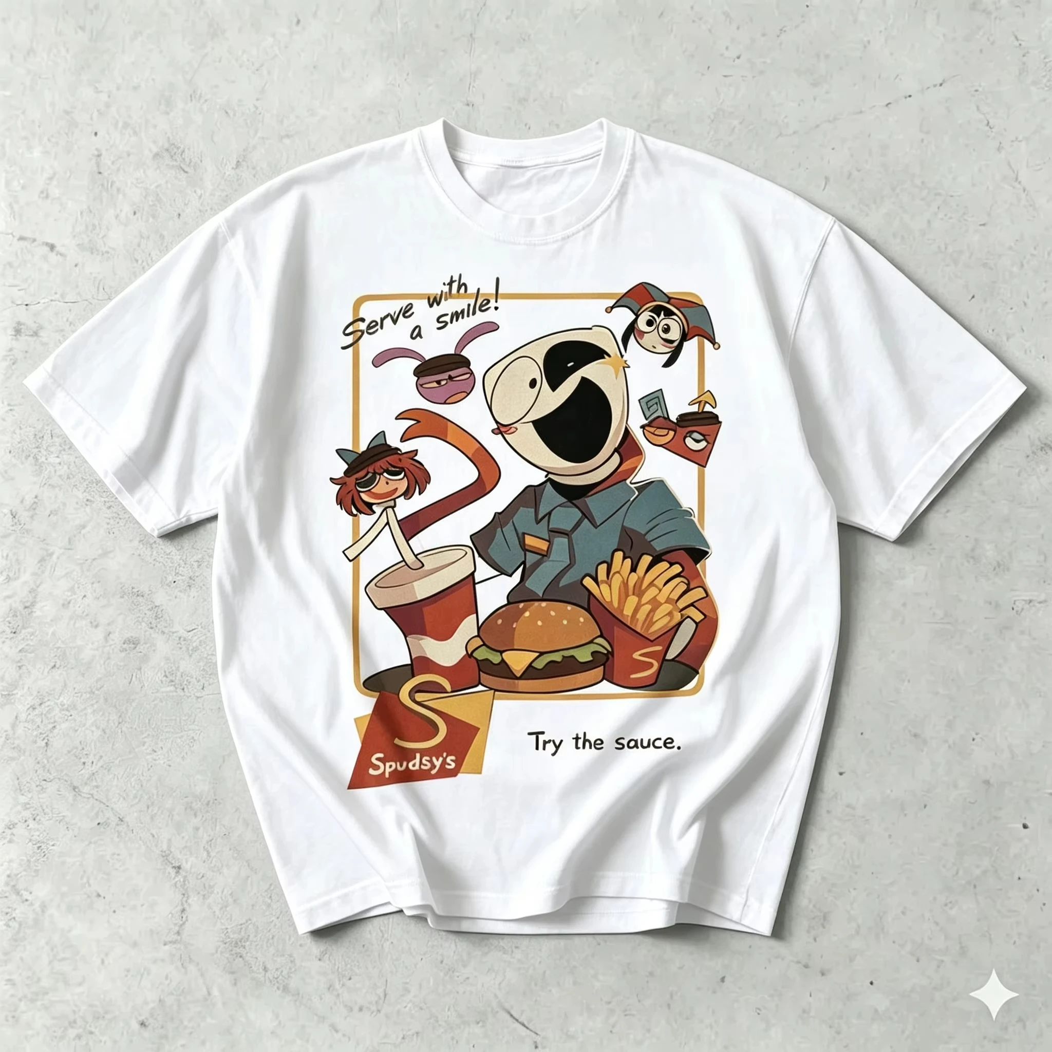 Digital Circus Character Printed T Shirt Kids Adults Unisex Summer Short Sleeve Vintage Graphic Print T Shirt Daily Street Tops