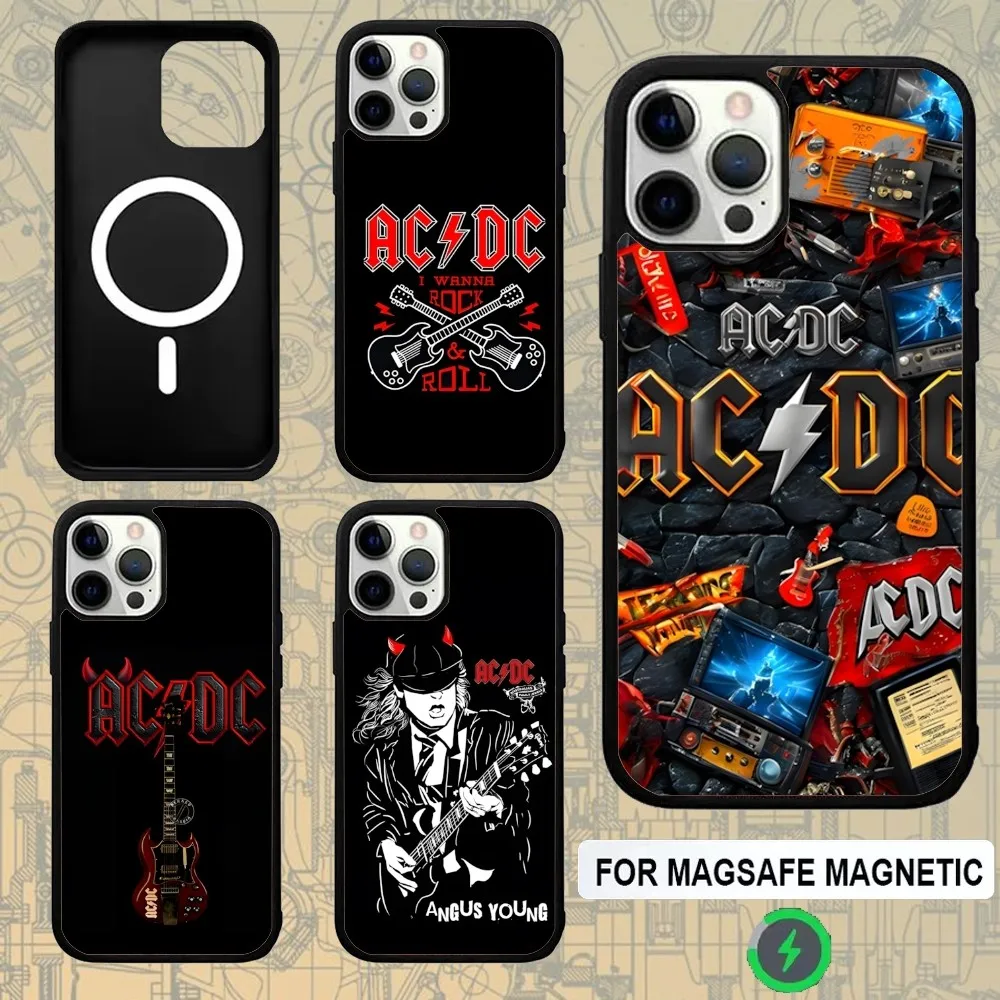 

AC ROCK DC Band Phone Case For IPhone 16,15,Pro,Max,Case 14,Plus,13,12,11 Magesafe Magnetic Wireless Charge Cover