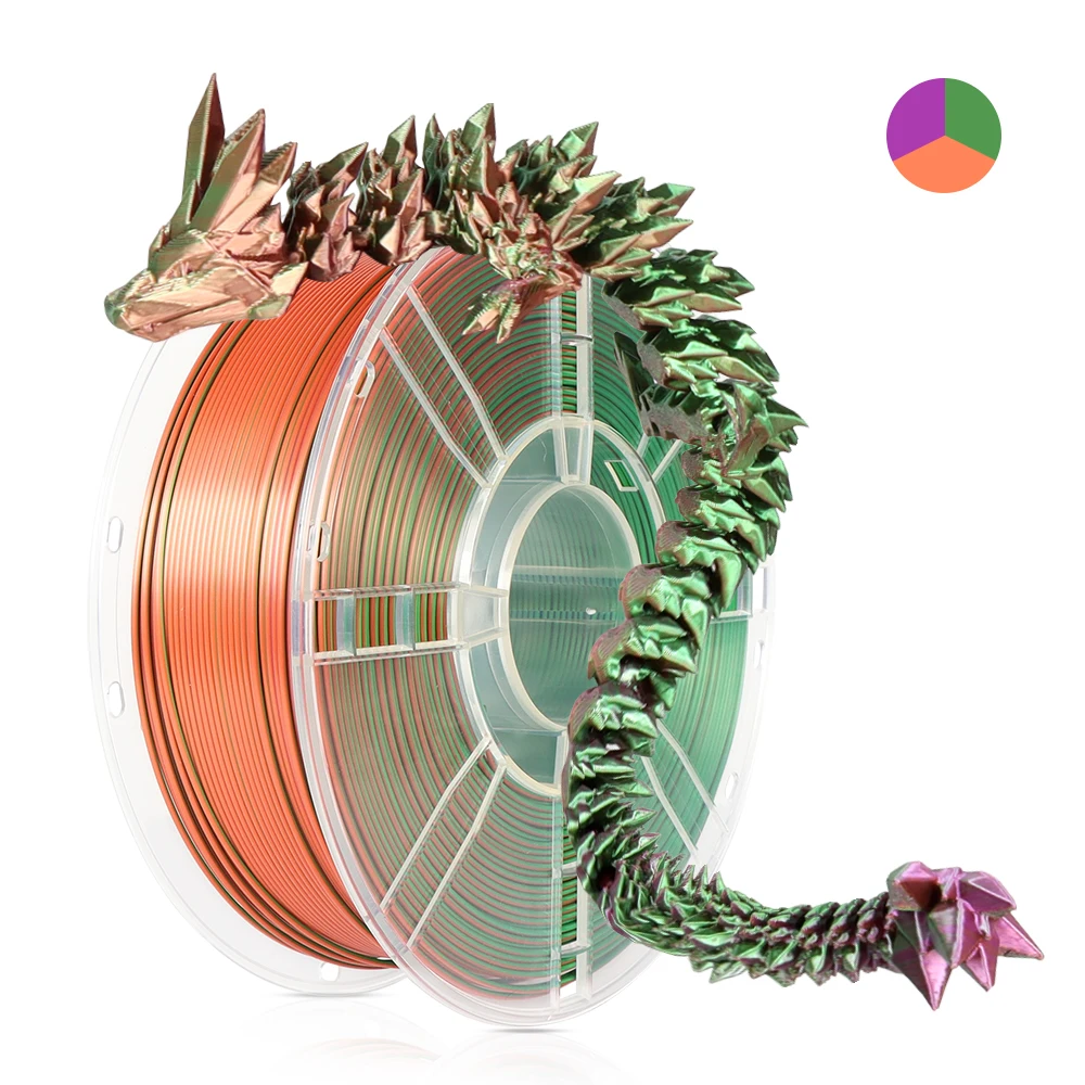 

Tri-color Silk PLA Filament 5KG, 3 Color Coextrusion Rainbow PLA 1.75mm Smooth Silky 3D Printing Material, Local Dedelivery