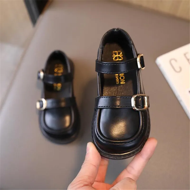 Beige Girls Princess Shoe Fashion Children Leather Flats Buckle Kids Loafers