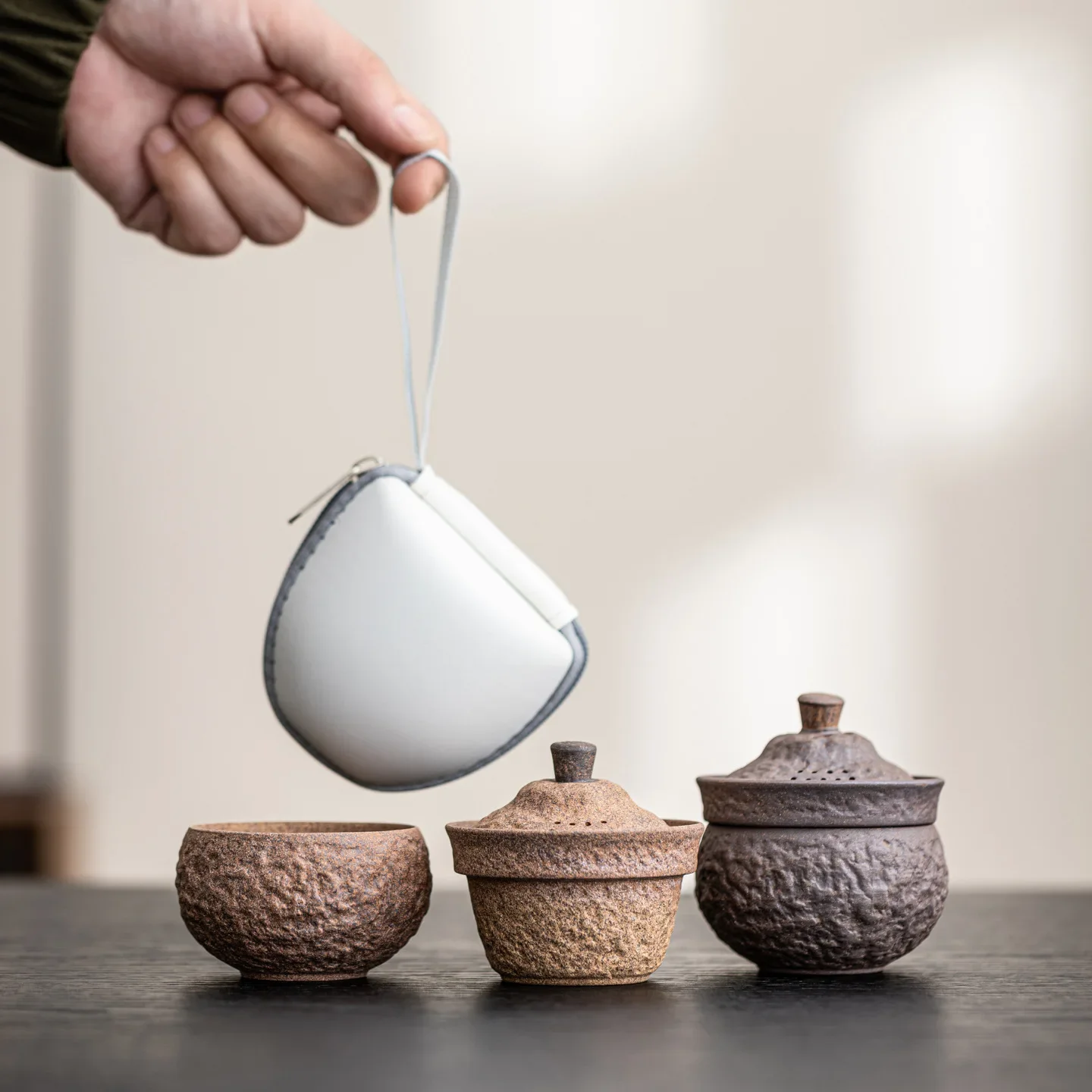 Old Rock Clay Good Fortune One Person Drink Travel Tea Set Portable Ceramic Quick Brew Tea Cup Outdoor Household Teaware Gift