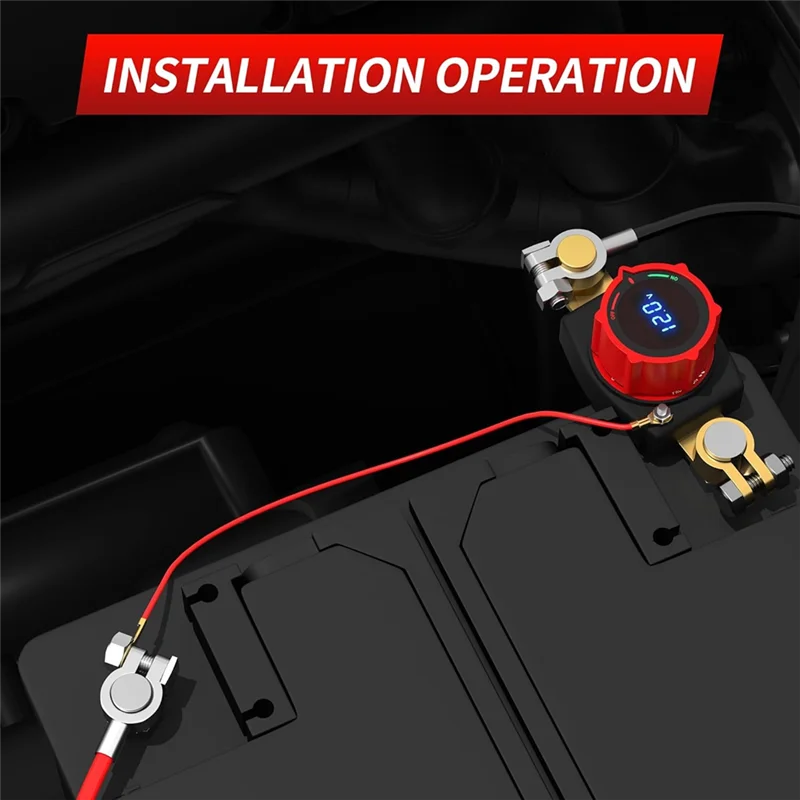 A25F-Car Battery Cut Off Switch 300A Side Post 12V Negative On/Off LED Voltage Display Battery Disconnect Switch