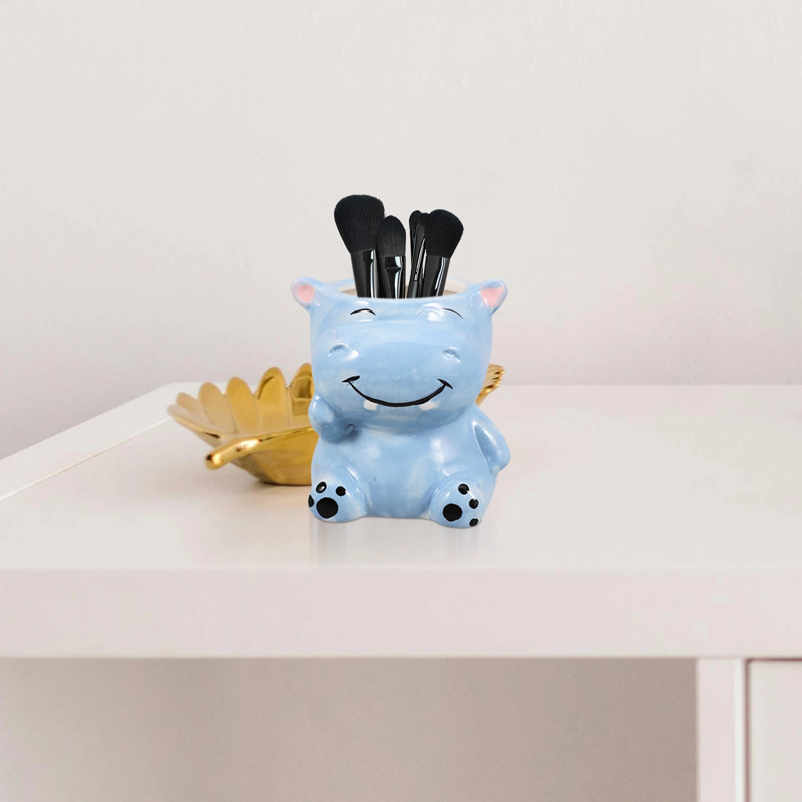 Porta pennelli per trucco in ceramica a forma di ippopotamo Portabicchieri di grande capacità per pennelli da trucco Vanity Desk Home
