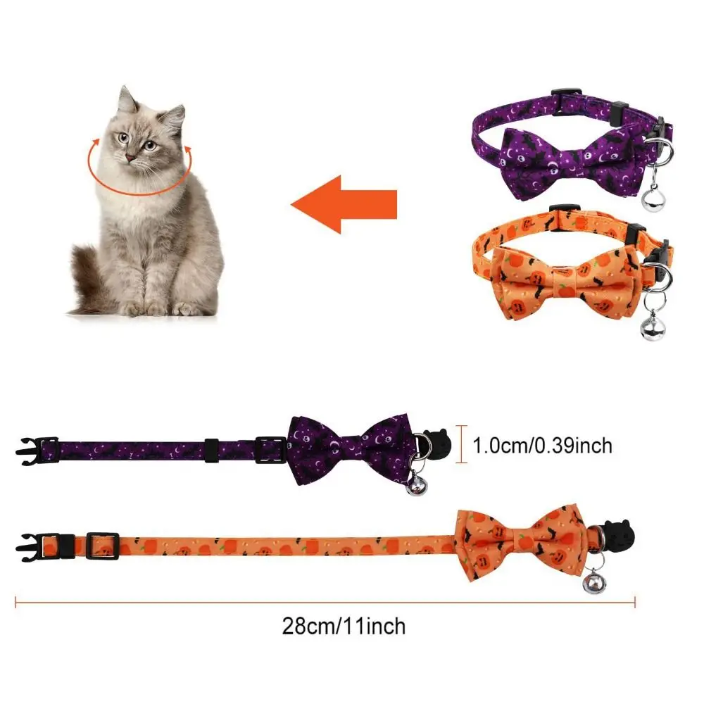 With Bell Halloween Cat Collar Bowknot Removable Pumpkin Puppy Necklace with Bell Adjustable Bats/Pumpkin/Skeleton Head/Spider