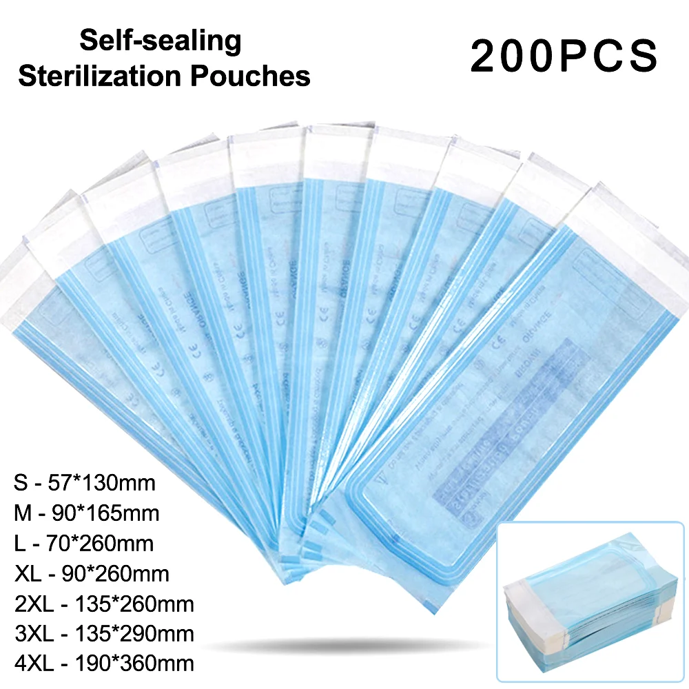 

200pcs Quality Self Seal Sterilization Pouch Bags White Blue Color Disposable Storage Bag for Nail Tools Grade Tattoo Accessorie