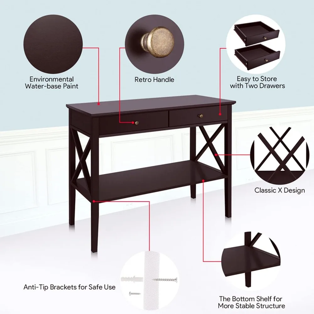 Console Table with Drawers, Narrow Wood Accent Sofa Table Entryway Table with Storage Shelf for Entryway