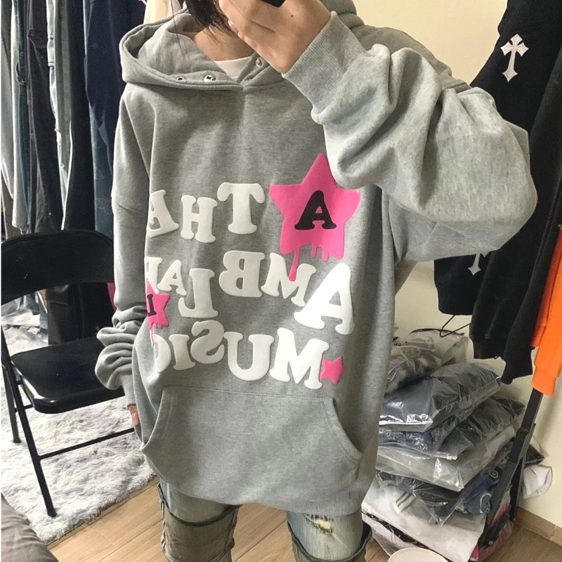 

Yk2 Gothic Star Letter Print Autumn Winter Hoodie Men Women Hip Hop 90s Vintage Clothing Oversize Hooded Thickened Harajuku Tops