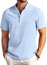 Camisa a rayas para hombre, ropa informal de manga corta con cuello levantado, estilo Harajuku, para playa y verano, novedad de 2024