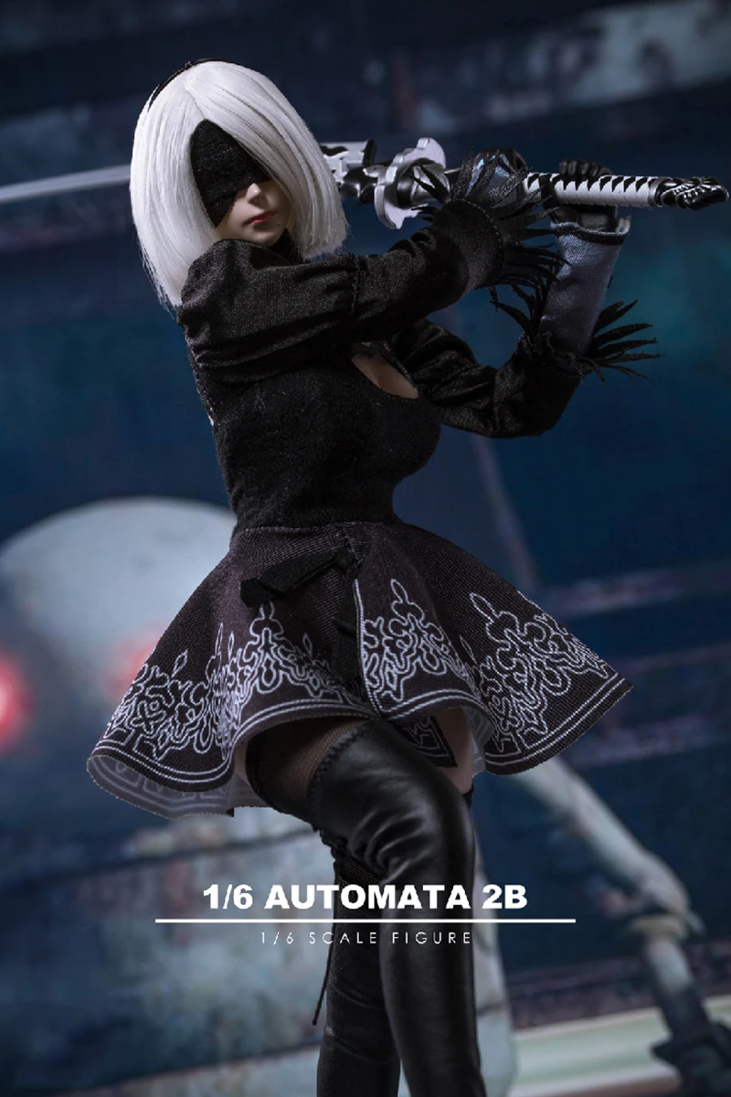 1/6 TFTOYS TF01 NieR:Automata YoRHa Girl Head Carved with Sword Clothes Lace Skirt Set for 12'' Female Action Figure Body Model