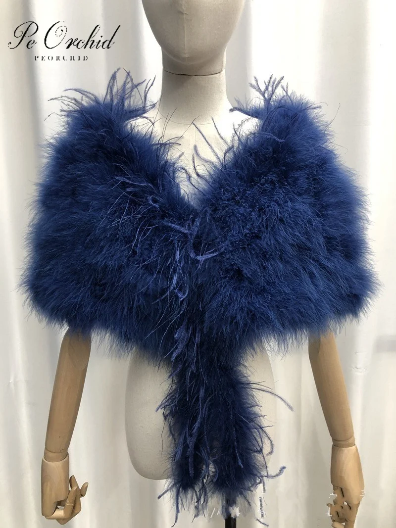 PEORCHID Royal Blue Wedding Cape Bridal Boleros De Fiesta Mujer Ostrich Feather Bridal Fur Shawl White/Red Shrug Winter Jacket