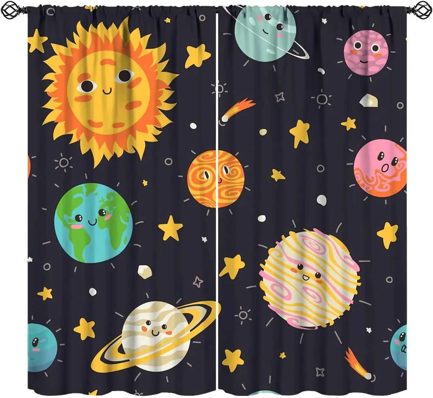 Outer Space Curtains,System Universe Knowledge Educational Learning Planet Astronomy Pattern Drapes Window 2 Panel Rod Pocket