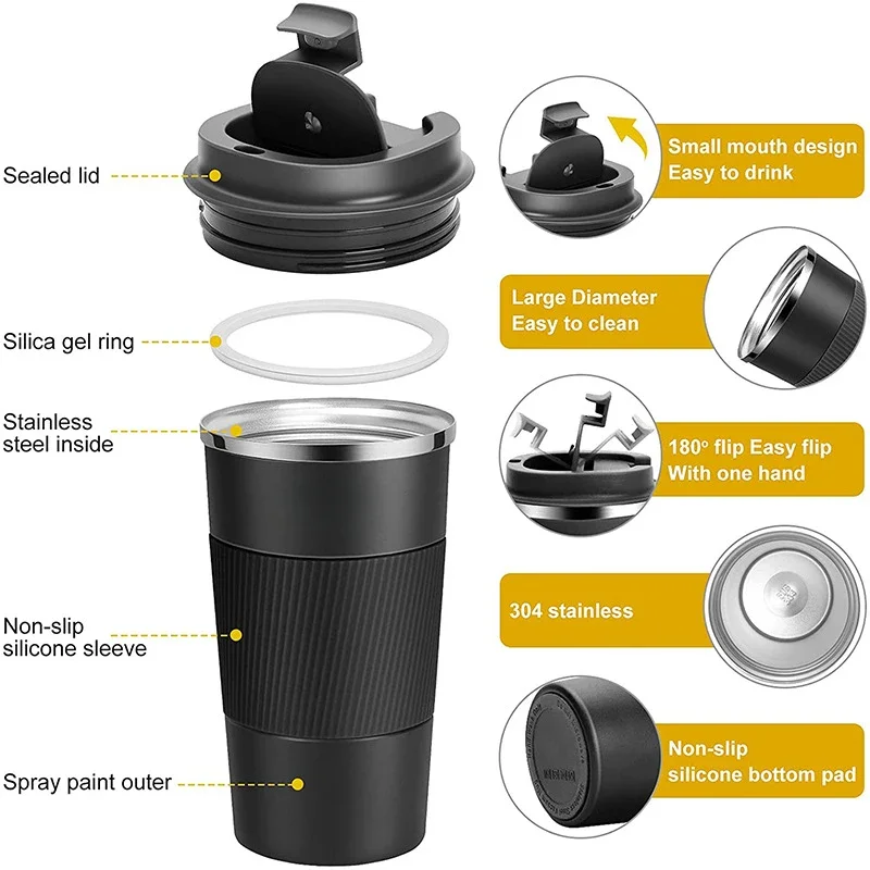 510ml 304 Stainless Steel Coffee Cup Thermal Mug For Geely Geometry C Monjaro Coolray Tugella Okavango GX3 Atlas Emgrand EC7 GC6