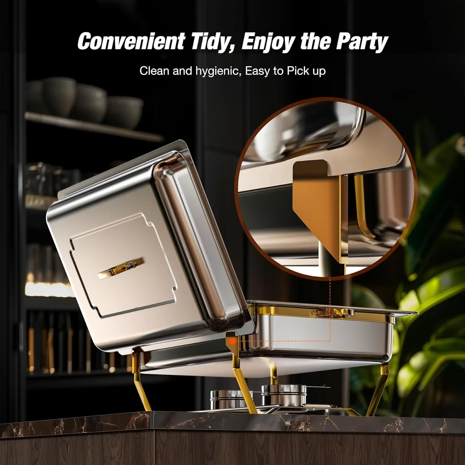 9QT 2 Pack/4 Pack Gold Chafing Dishes for Buffet 430 Stainless Steel Chafing Dish Buffet Set w/Foldable Frame For Party, Wedding