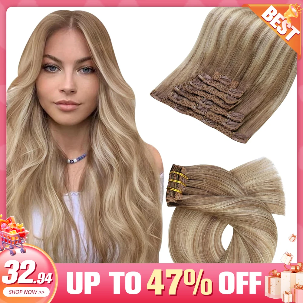 

Moresoo Human Hair Clip in Extensions Balayage Double Weft Clip in Hair Extensions Remy Hair Extensions Real Human Hair Clip ins