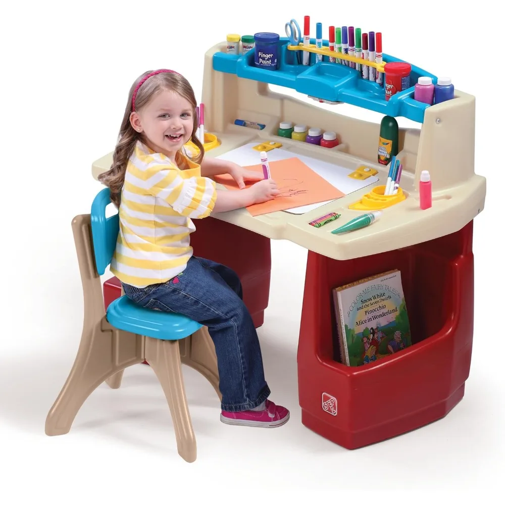 

Deluxe Art Master Desk, Kids Activity Table & Chair, Arts & Crafts Desk, Made of Durable Plastic, For Toddlers 3+ Years Old