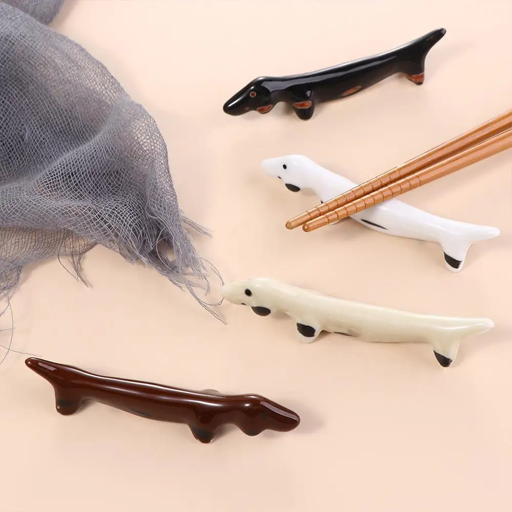 1/4Pcs Retro Ceramic Dachshund Dog Chopsticks Holder Puppy Shaped Japanese-style Spoon Fork Rack Chopstick Rest Dinnerware Stand