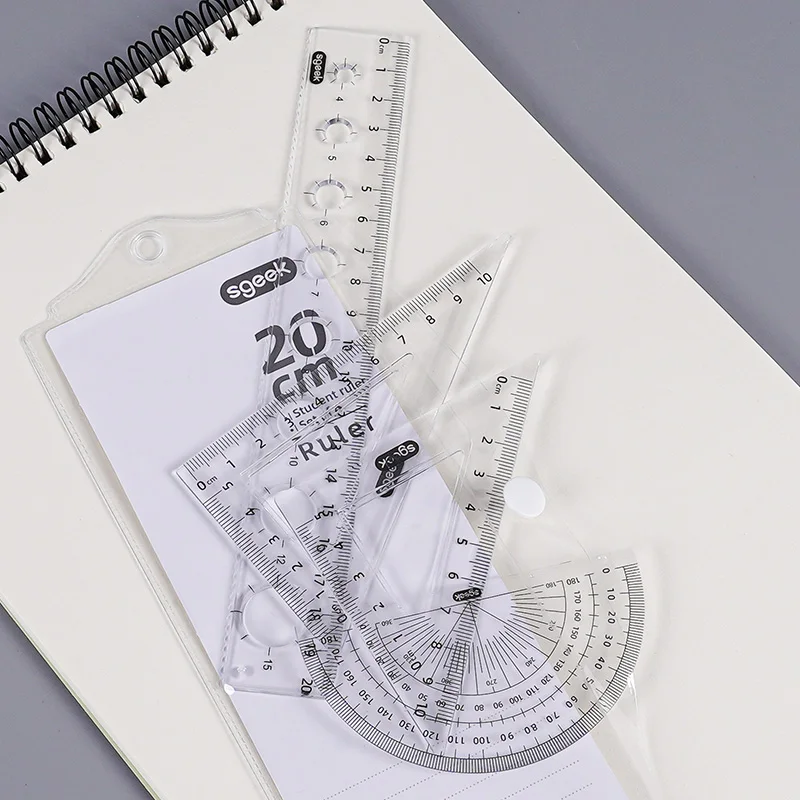 20 cm Straightedge Set, Multifunctional 4-Piece Ruler Set with Pocket Design for Easy Storage and Carrying