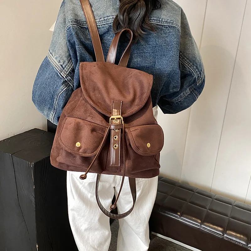 Vintage Faux suede Women Backpack Small Designer Female Backbags Ladies High Quality Shoulder Bag for Girls bagpack bolsas