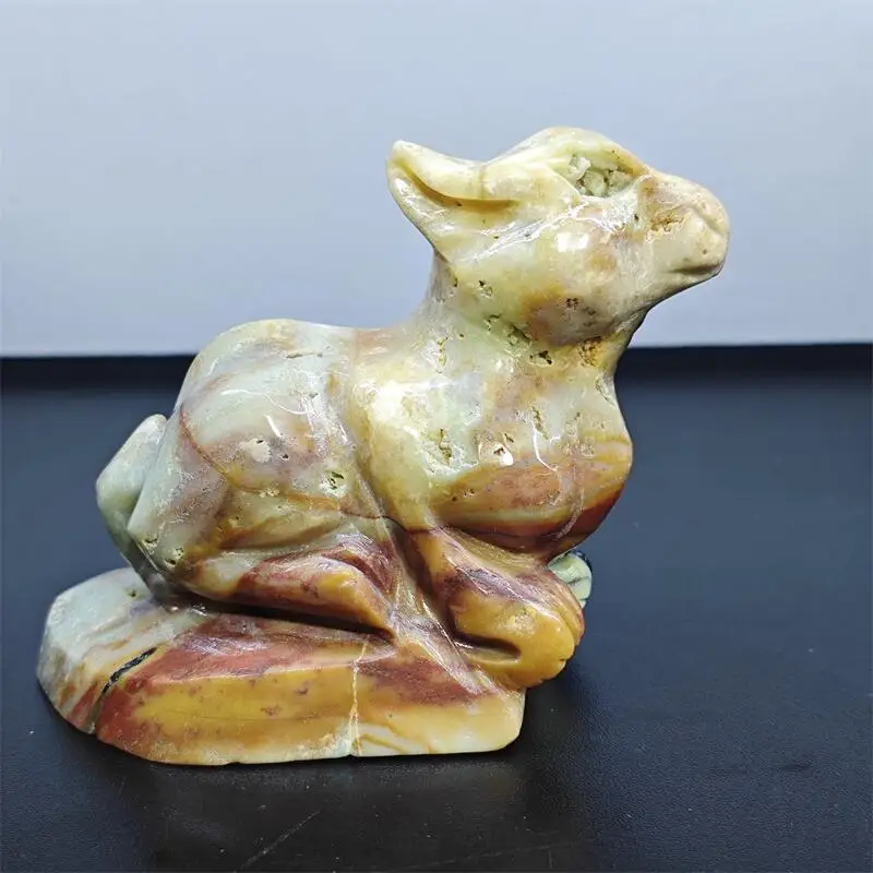 

Natural Ocean Jasper Goat Dark Wizard Carving Reiki Healing Fengshui Stone Home Office Decoration Holiday Gift 1PCS