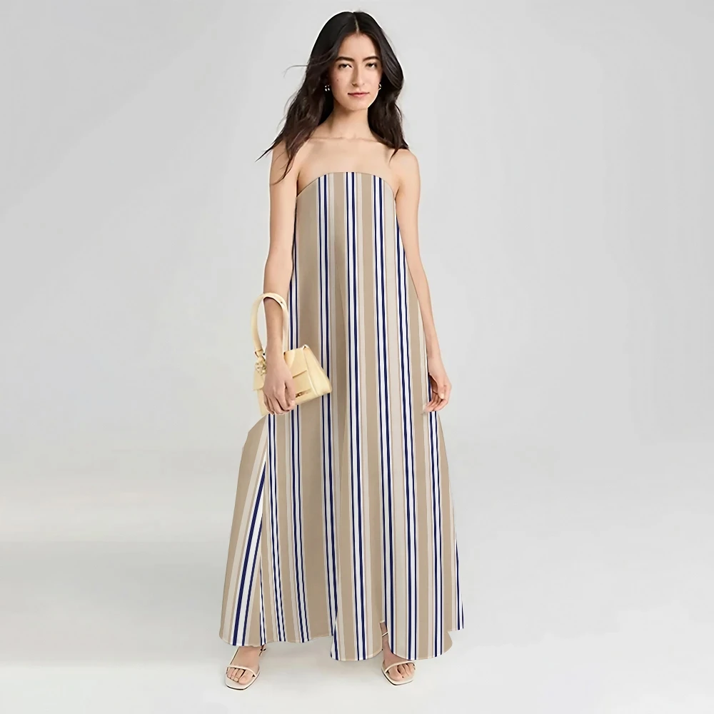 

Trend Modern Women Off-shoulder Tube Tops Sleeveless Low Cut Long Dress Summer Noble Strapless Cocktail Party Beach Streetwear