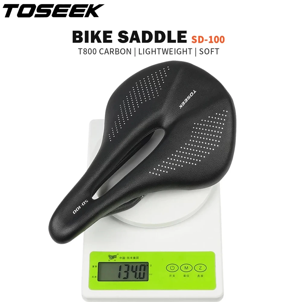 

TOSEEK SD100 Full Carbon Saddle MTB/Road 143/155mm Bike Saddle Super Light Leather Carbon Cushions135g Carbon Rails Bicycle Seat