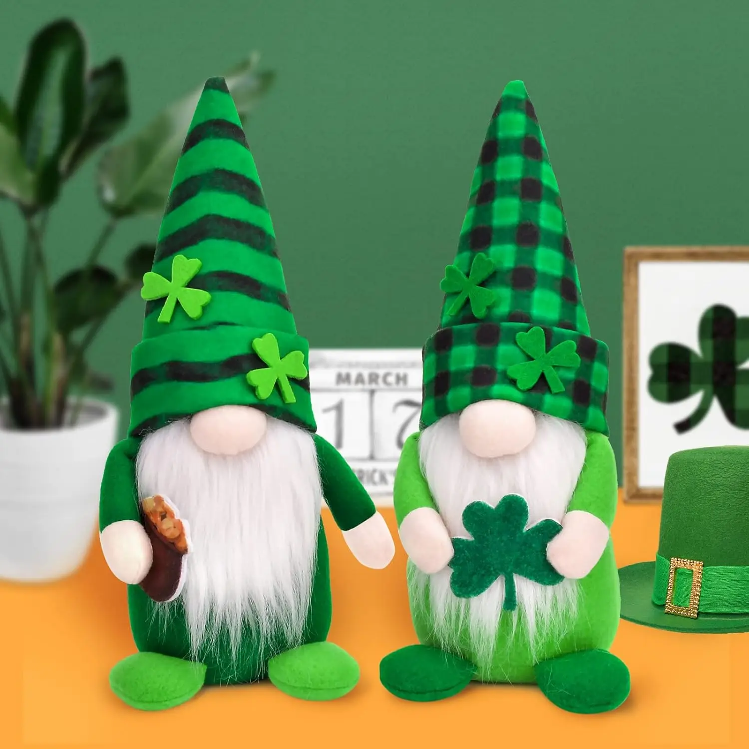 

2 Pcs St Patricks Day Gnomes Decorations, Gnomes Plush Lucky Green Shamrock Home Table Decor Ornaments for Saint Patrick's Day