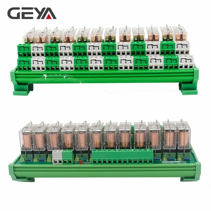 Big Sale GEYA 2NG2R 12 Channel Relay Module 2NO 2NC 12VDC 24VDC DPDT Relay PCB BOARD