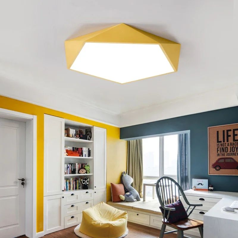 

Nordic modern simple candy color ceiling lamp living room bedroom creative personality solid wood geometric ceiling lamp