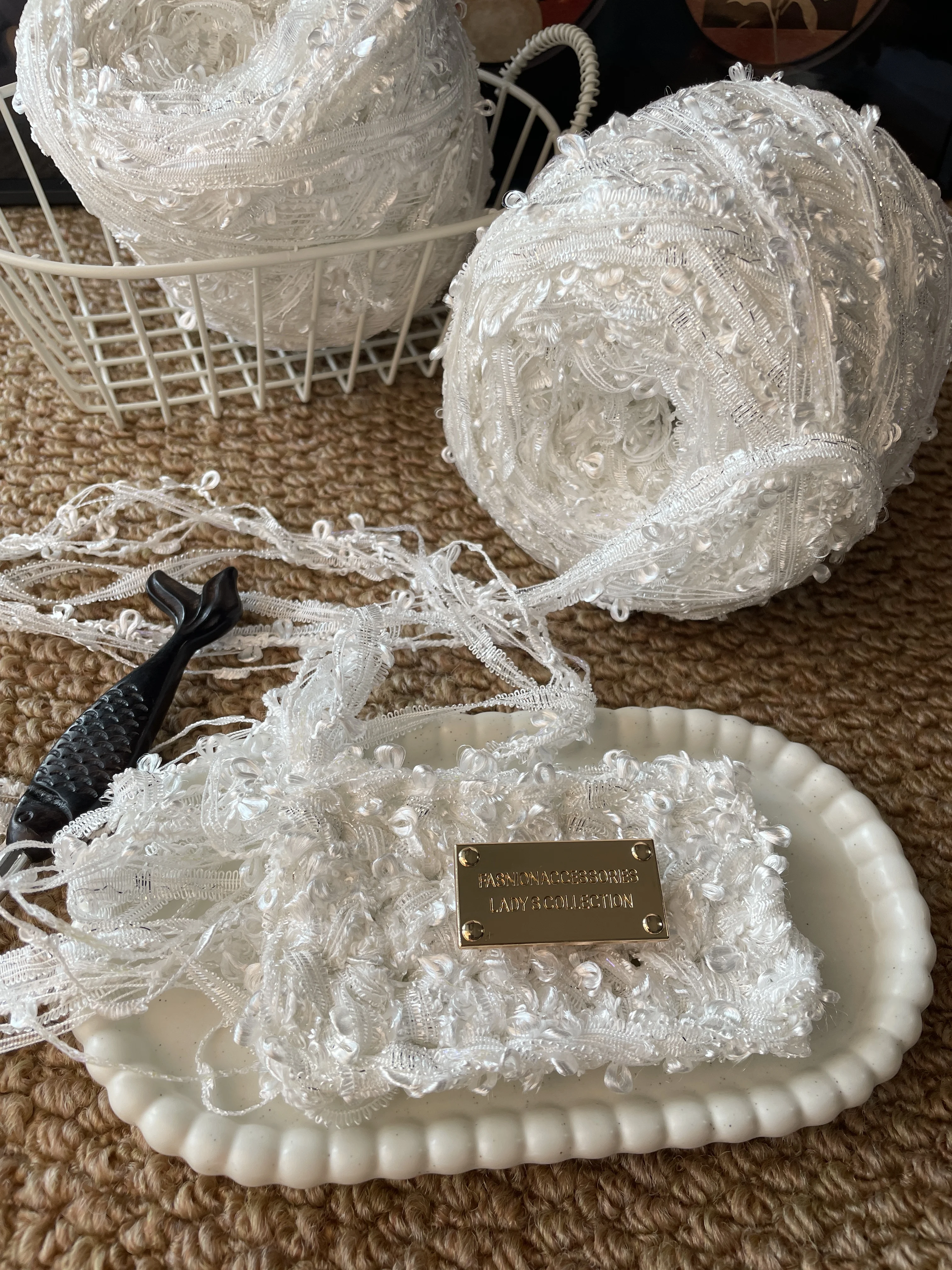 

100g Princess Pure White Handmade Mixed Yarn Crochet Thread for Hair Clips, Headbands, Bags, Jewelry, Coasters