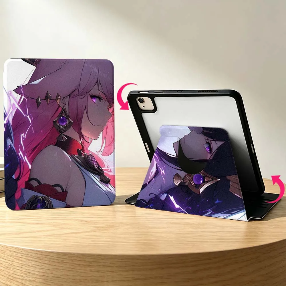 Anime Yae Miko For Samsung Galaxy S11 S10 S9 S8 S7 S6 A11 A9 A8 A7 Lite Plus Ultra 360° Rotation Tablet  Case Soft