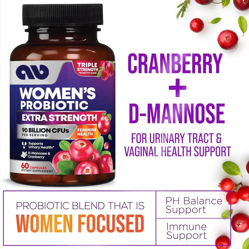 Probiotics for women containing prebiotics - for digestive, urinary, and immune health support, cranberry and D-mannose