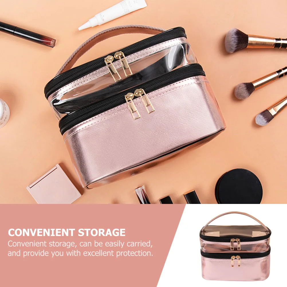 

Bag Toiletry Storage Organizer Travel Tote Multi-layer Clear Double Layers Waterproof Durable Practical Pu Pvc Material