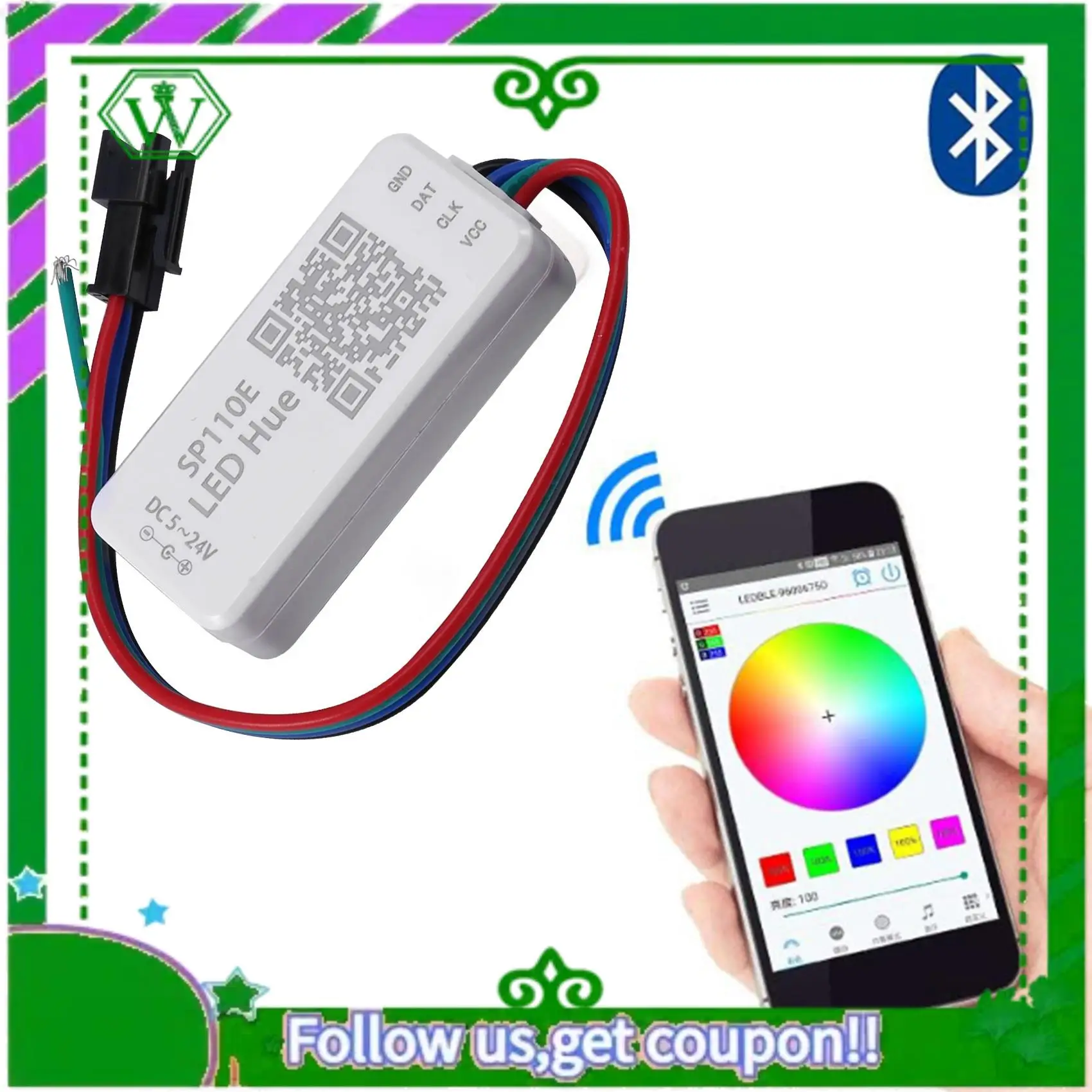 ABIK-WS2812B SK6812RGB SK6812RGBW Bluetooth SP110E Mini Controller, Support ALL LED Strip/Module Light/Panel/String, IOS/Android