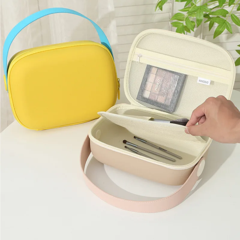 

Pu Portable Makeup Handbag Color-blocked Waterproof Toiletry Bag Fashion Lady Oversized Organizer Bag Travel Hard Shell Package