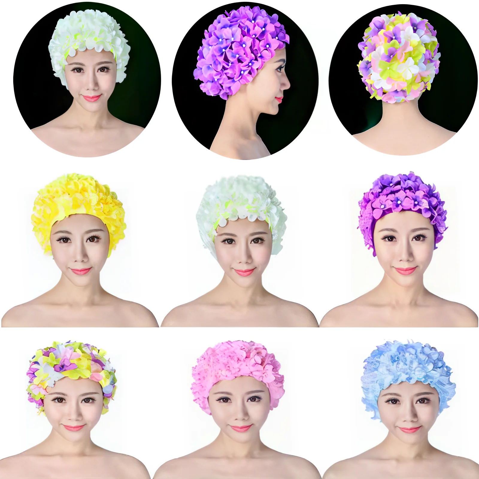 Women Handmade Beach Swimming Cap Free Size Soft Long Hair Breathable Diving Unique Protection Flower Solid Elastic Water Sports