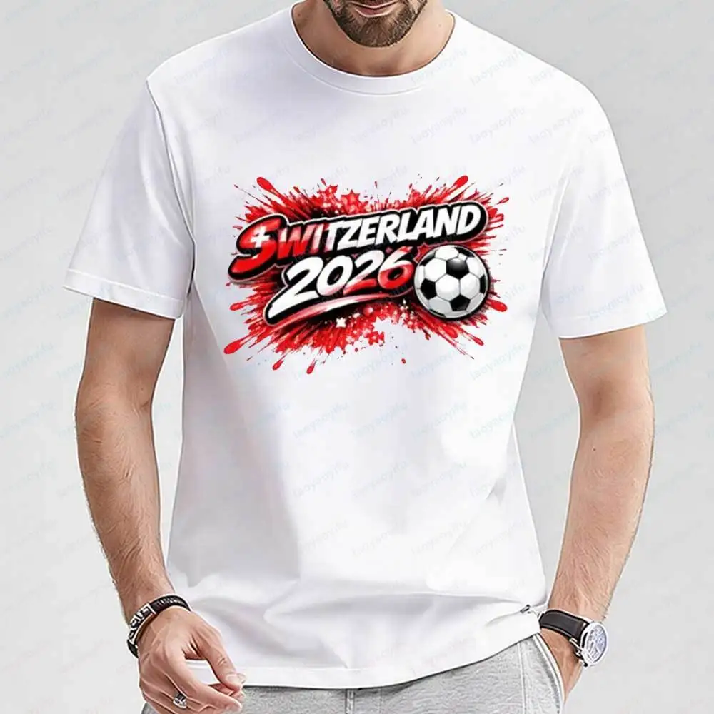 

Switzerland 2026 Soccer T-Shirt for Men Casual Short Sleeve Cotton Football Graphic Print Tops Summer Sportswear for Fans Gift