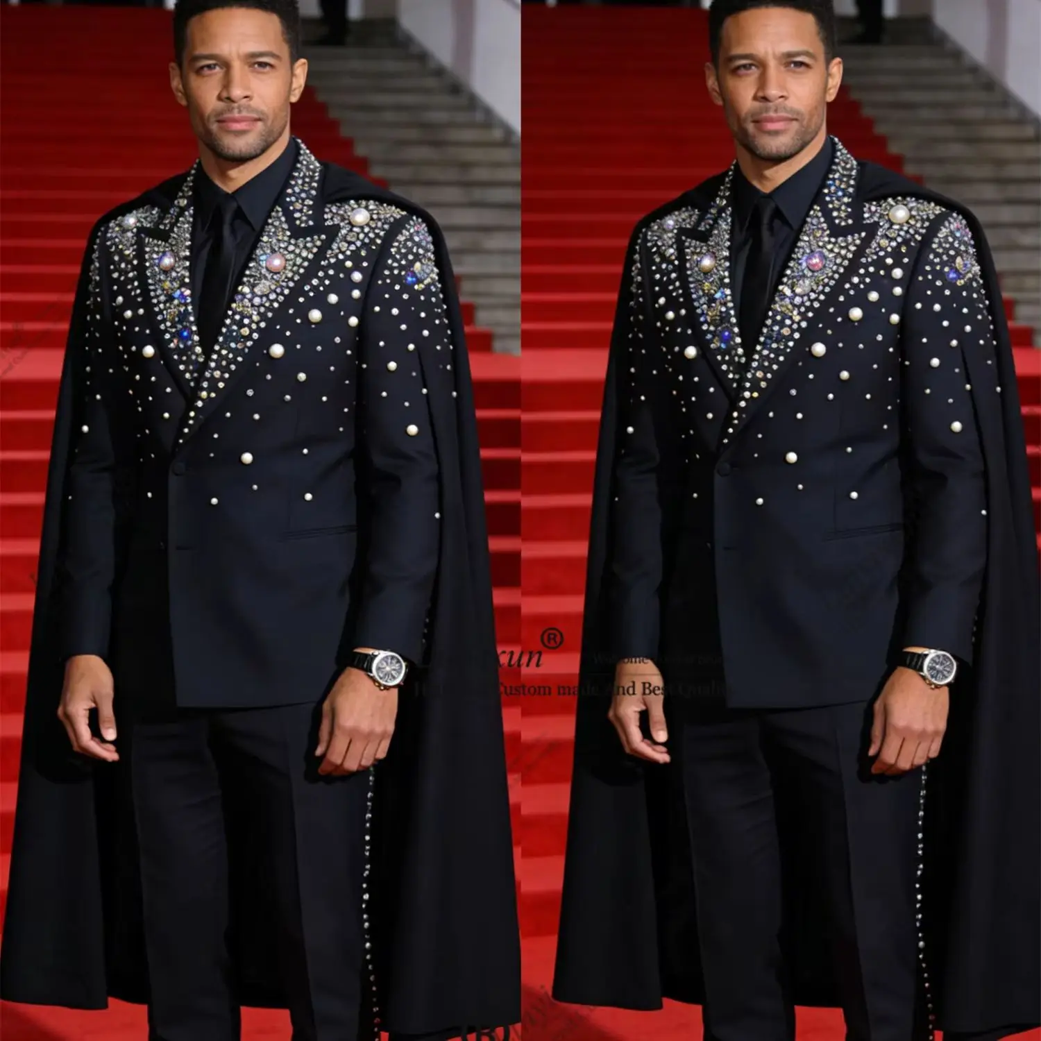 

Designable Cloak Rhinestones Men Suits Male Party Prom Blazer Customized Ropa Hombre Slim Groom Tuxedos trajes para hombre