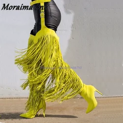 New Thigh High Fringe Boots Side Zipper Stilettos High Heel Boots Mixed Color Over The Knee Boots For Women Shoes Zapatos Mujer