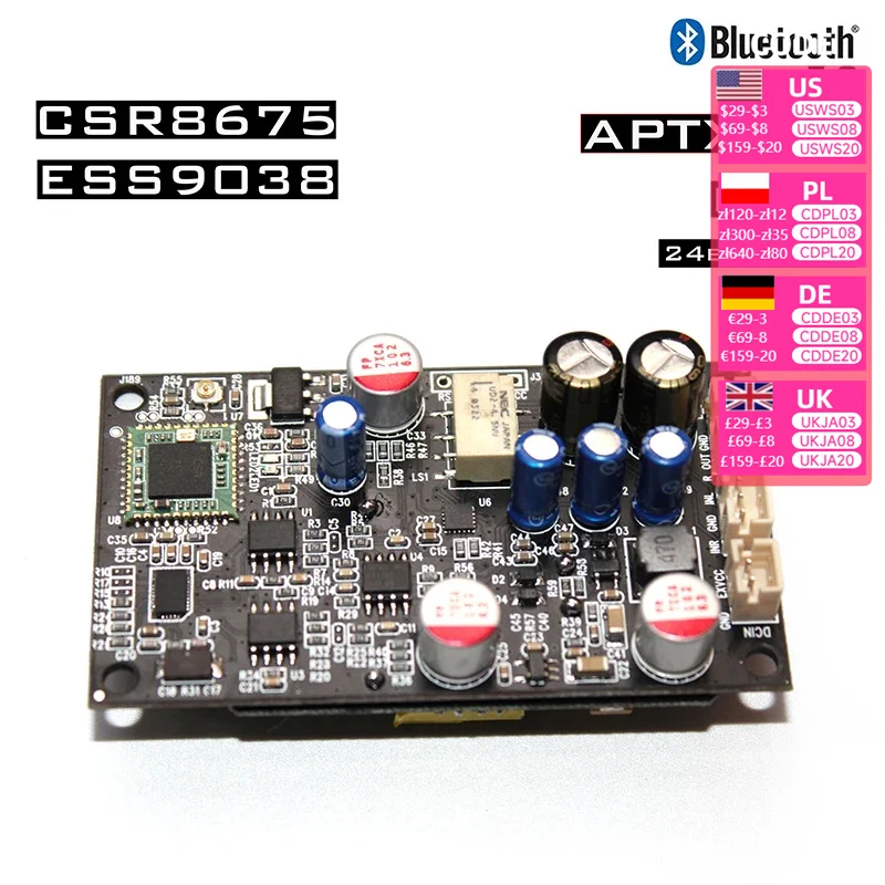 Isolated Power Regulator Module ES9038 CSR8675 Bluetooth 5.0 Receive Decode Support LDAC/APTX 24bit/96Khz