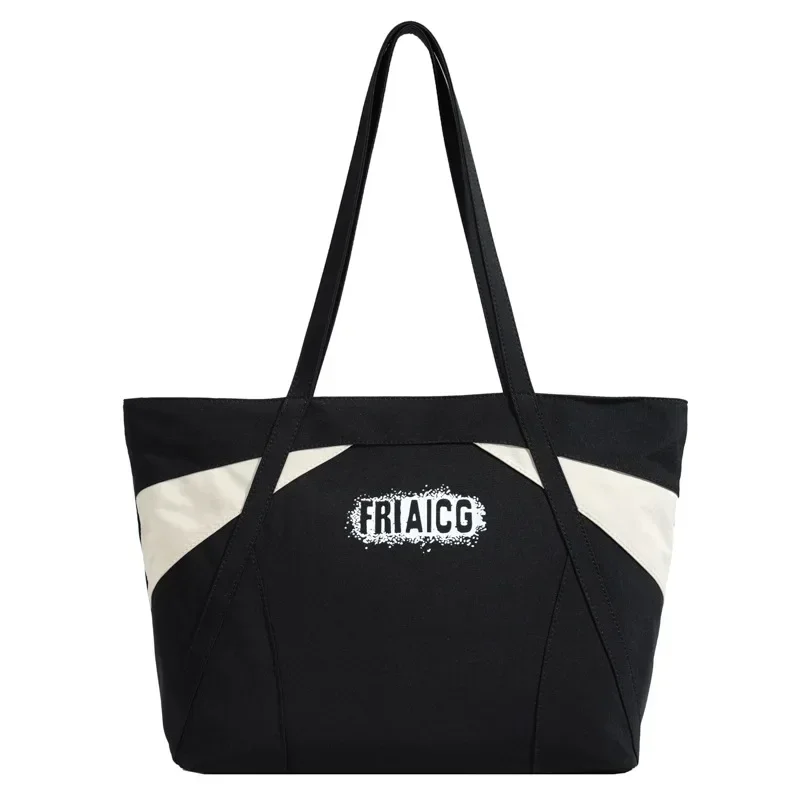 

2025 Women's Canvas Tote Bag - Large Capacity Color-Block Letter Print Shoulder Bag for Daily Commuting & Casual Use