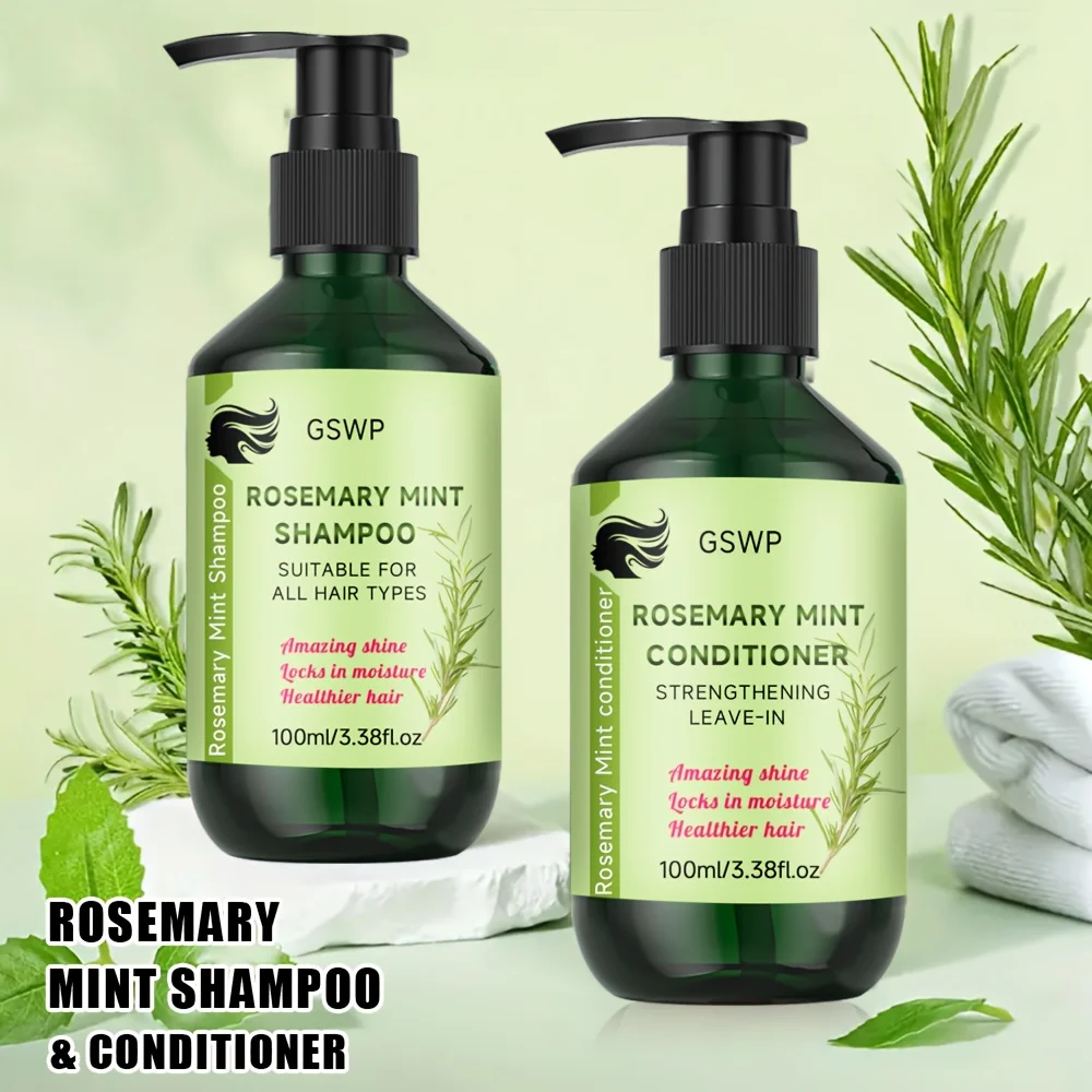 GSWP Rosemary Mint Stärkendes Shampoo- und Spülungsset, angereichert mit Rosmarin- und Minzextrakten, spendet das Haar gründlich feuchtigkeit.