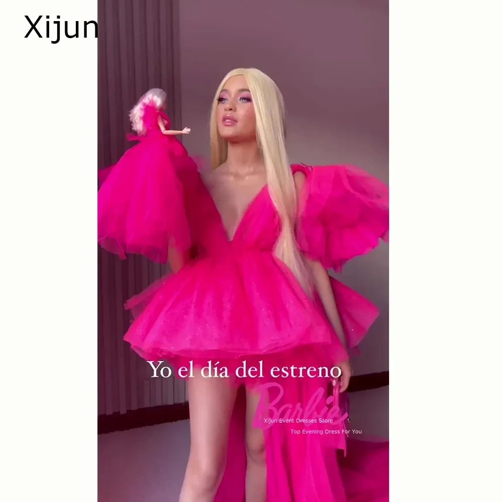 

Xijun Hot Pink Prom Dresses High Low Birthday Party Dress Tulle Formal Occasion Evening Dress For Graduation Prom Dress Princess